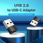 Adaptador Vention USB-A 2.0 a USB-C Macho/Hembra