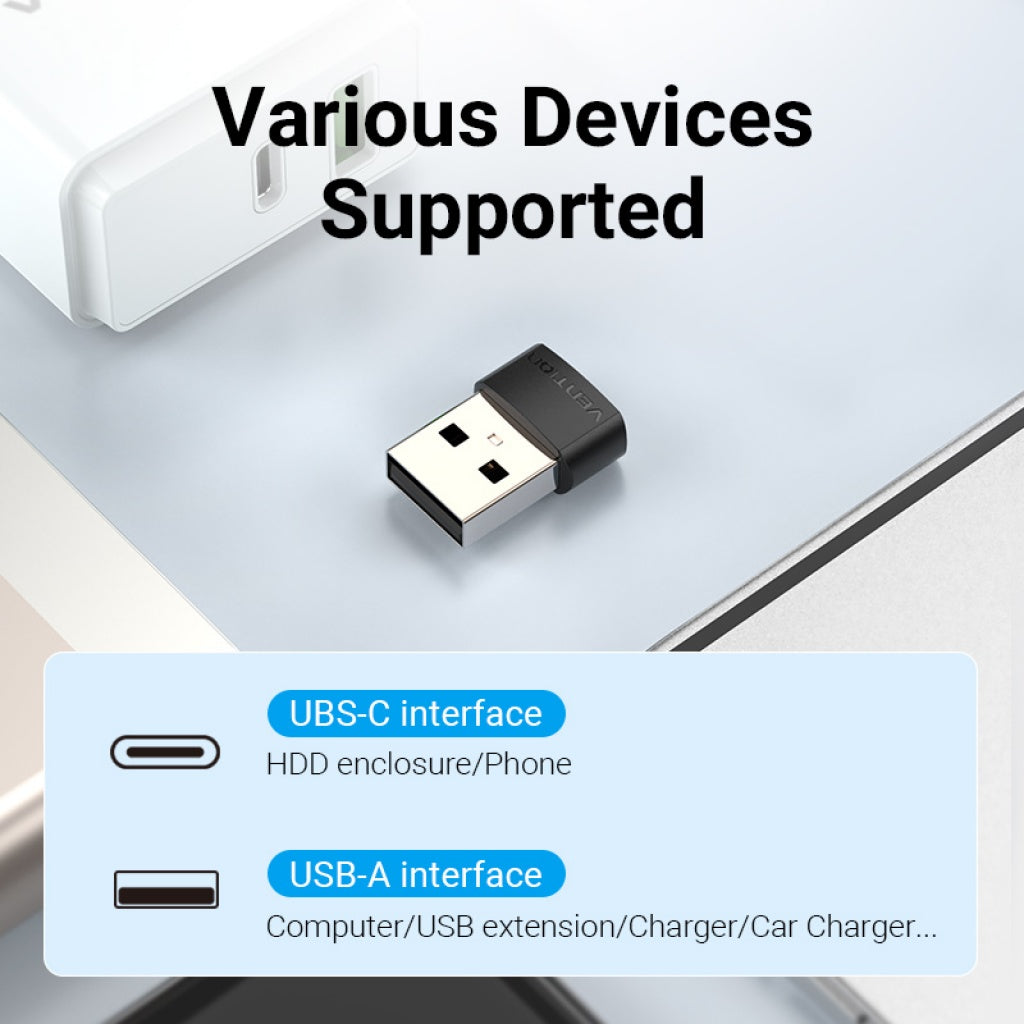 Adaptador Vention USB-A 2.0 a USB-C Macho/Hembra