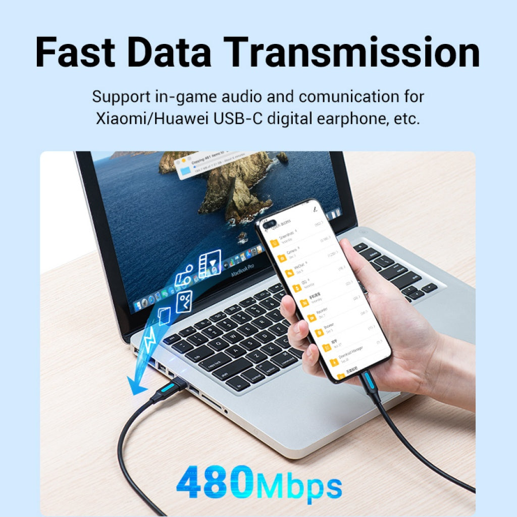 Adaptador Vention USB-A 2.0 a USB-C Macho/Hembra