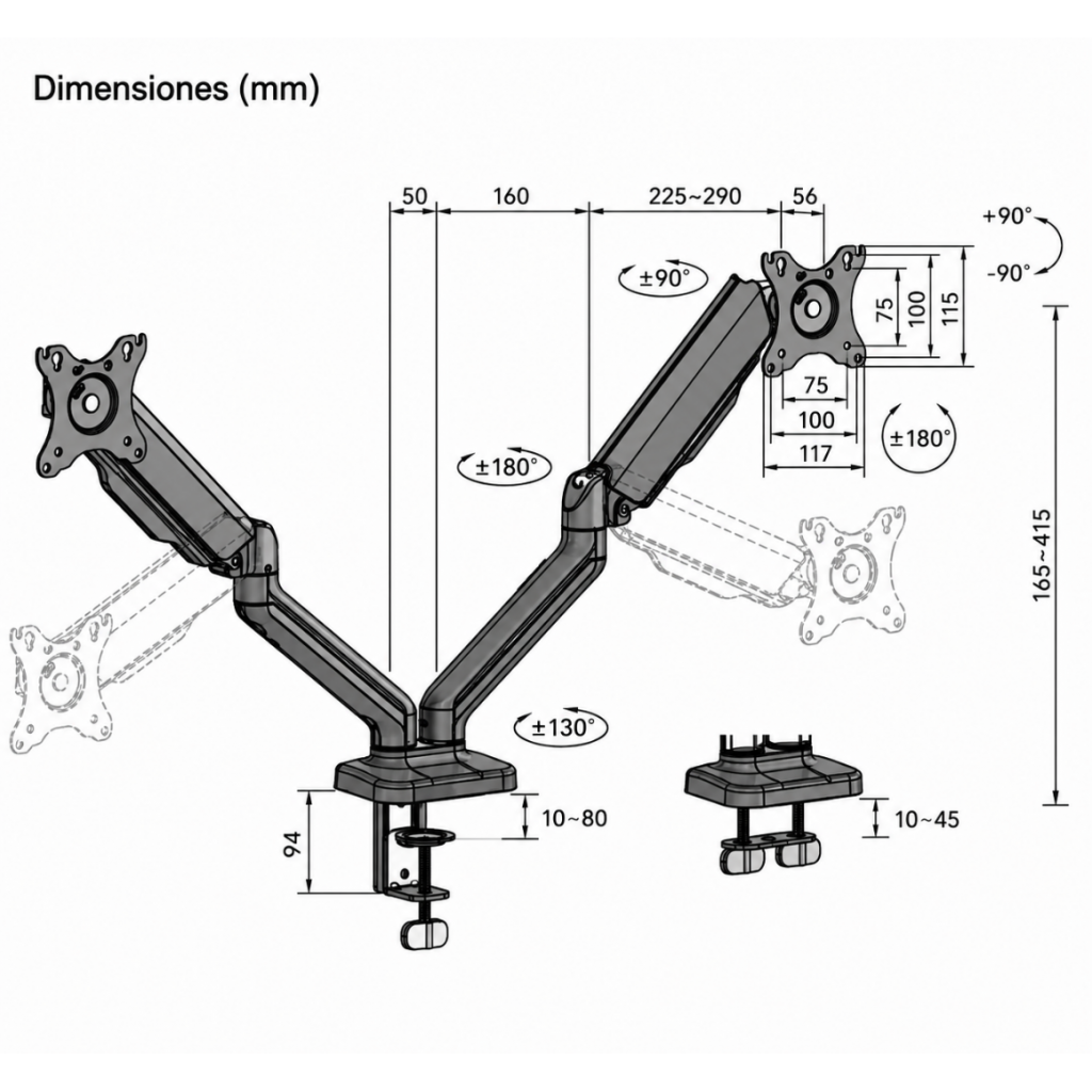 Soporte para 2 Monitores Brazo Mecanico de 17" a 32" Brateck