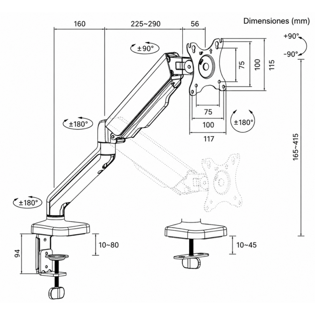 Soporte para Monitor Brazo Mecánico de 17" a 32" Brateck